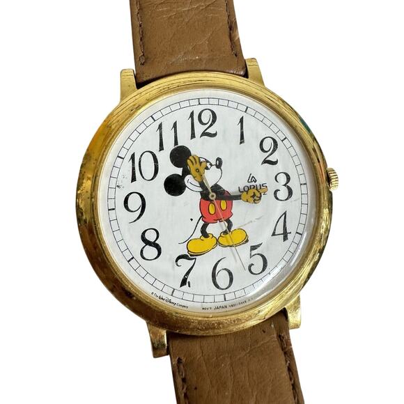 Vintage Lorus Mickey Mouse V501-0A20 QUARTZ Watch Brown Leather Band Untested - Picture 1 of 5